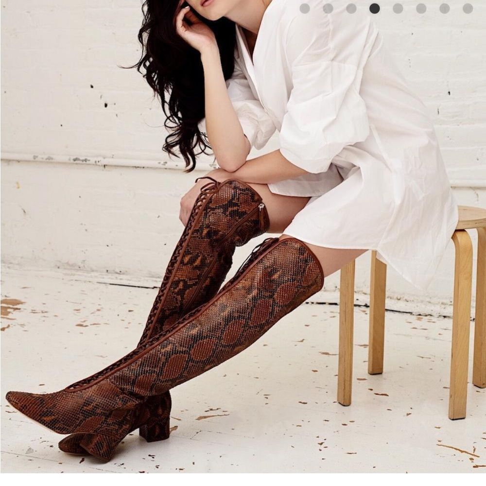 Brown Snake Print Over-the-Knee Boots